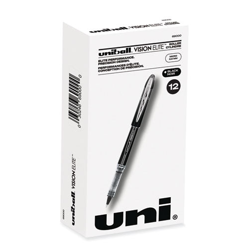 VISION ELITE Roller Ball Pen, Stick, Extra-Fine 0.5 mm, Black Ink, Black Barrel-(UBC69000)