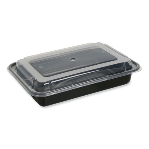Food Container, 28 oz, 8.81 x 6.02 x 2.04, Black/Clear, Plastic, 150/Carton-(GENTORECT28)