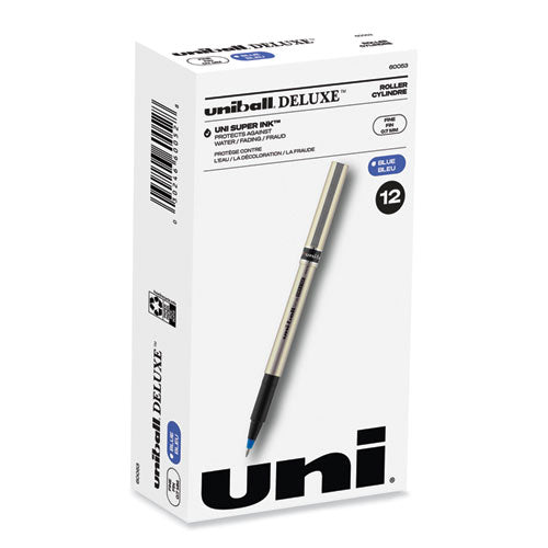 Deluxe Roller Ball Pen, Stick, Fine 0.7 mm, Blue Ink, Champagne Barrel, Dozen-(UBC60053)
